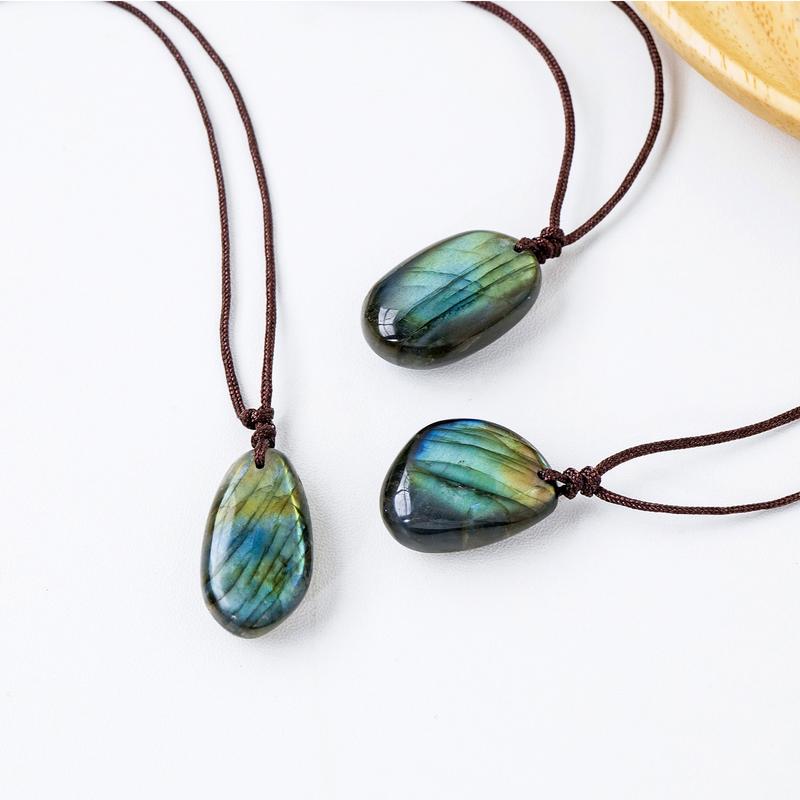 1pc Natural Crystal Labradorite Water Drop Pendant Polished Healing Moonstone Crystal Pendant Fashion Spiritual Jewelry Gift