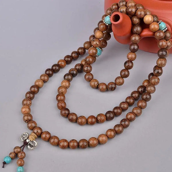 Meditation Wood Mala Beads Rosary 108 Bracelet Wenge Turquoise Buddhist