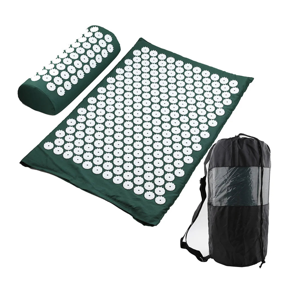 Acupressure Yoga Mat Massage Cushion Pillow Acupuncture Relieve Stress Back Body Pain Spike Mat with Carry Bag for Men Women