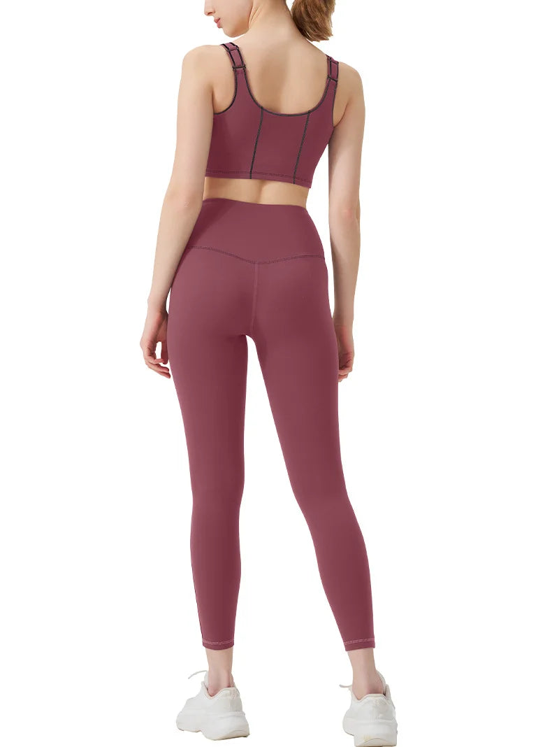Yoga wear, a high-end sports solid-color high-elastic tight high-intensity sports set, women's fitness clothes suitable for gym
