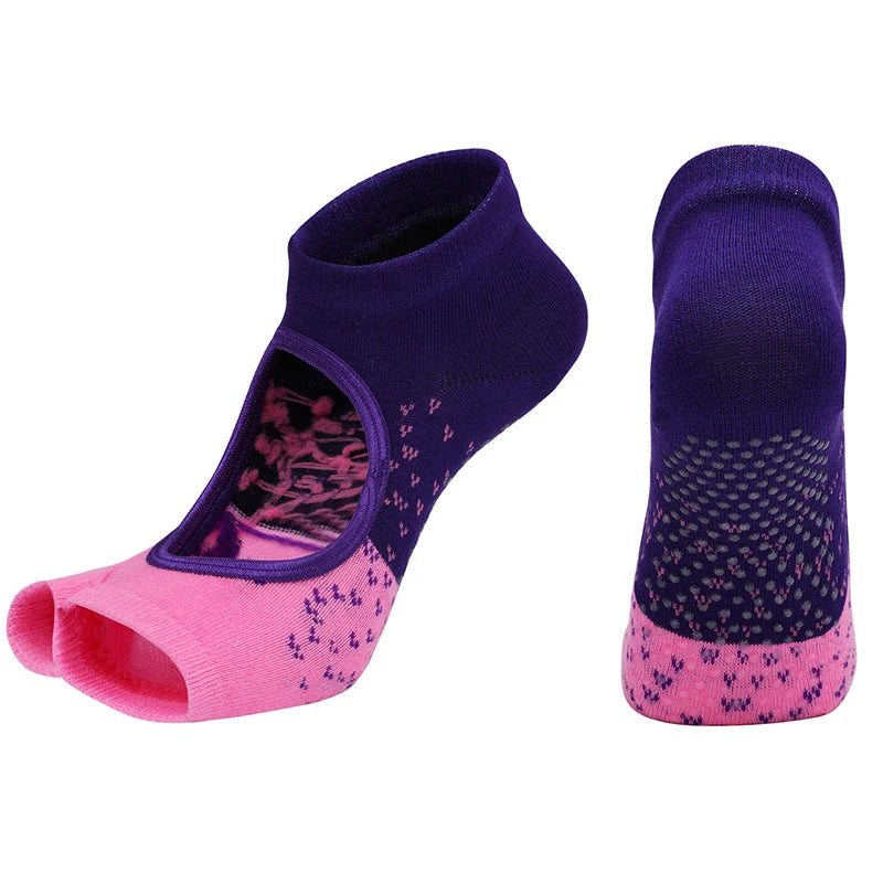 Yoga Socks Two Toes Separately Backless Breathable Non-Slip Gym Fitness Barre Pilates Ballet Dance Grips Toeless Home Socks