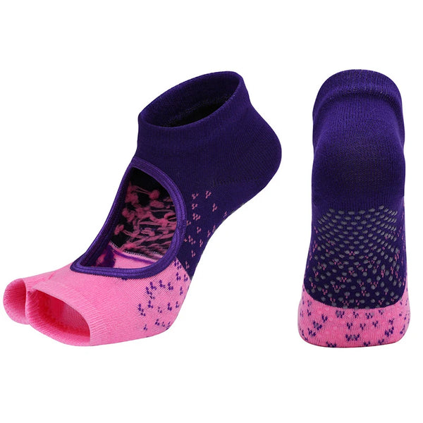 Yoga Socks Two Toes Separately Backless Breathable Non-Slip Gym Fitness Barre Pilates Ballet Dance Grips Toeless Home Socks