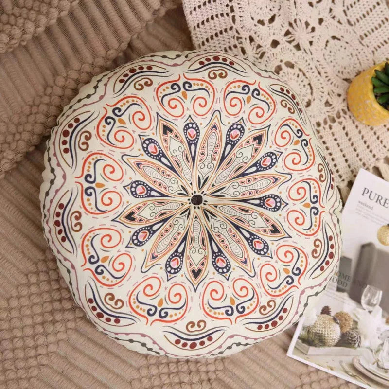 Geometric Round Meditation Cushion - Boho Style Cotton-Linen Pouf for Yoga/Pilates, Floor Seat for Home Decor. 요가매트