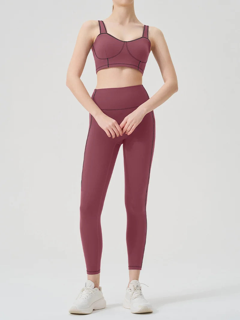 Yoga wear, a high-end sports solid-color high-elastic tight high-intensity sports set, women's fitness clothes suitable for gym