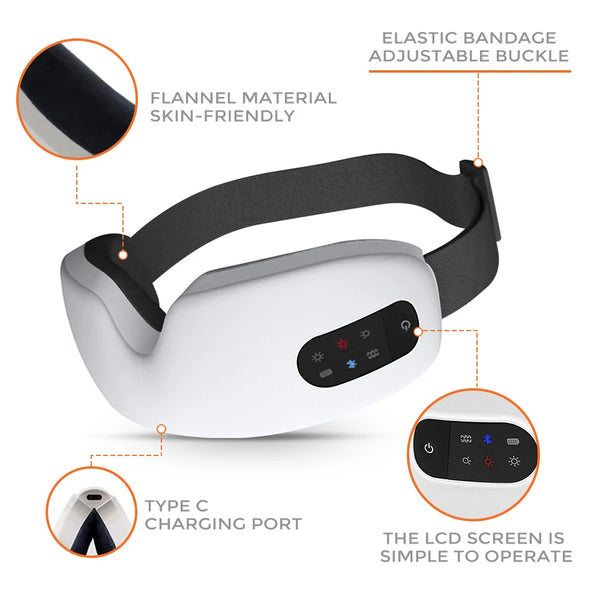 Smart Eye Massager 4 Modes Vibration Eye Care Instrument Hot Compress Bluetooth Eye Massage Relieve Fatigue Improve Sleep Shade