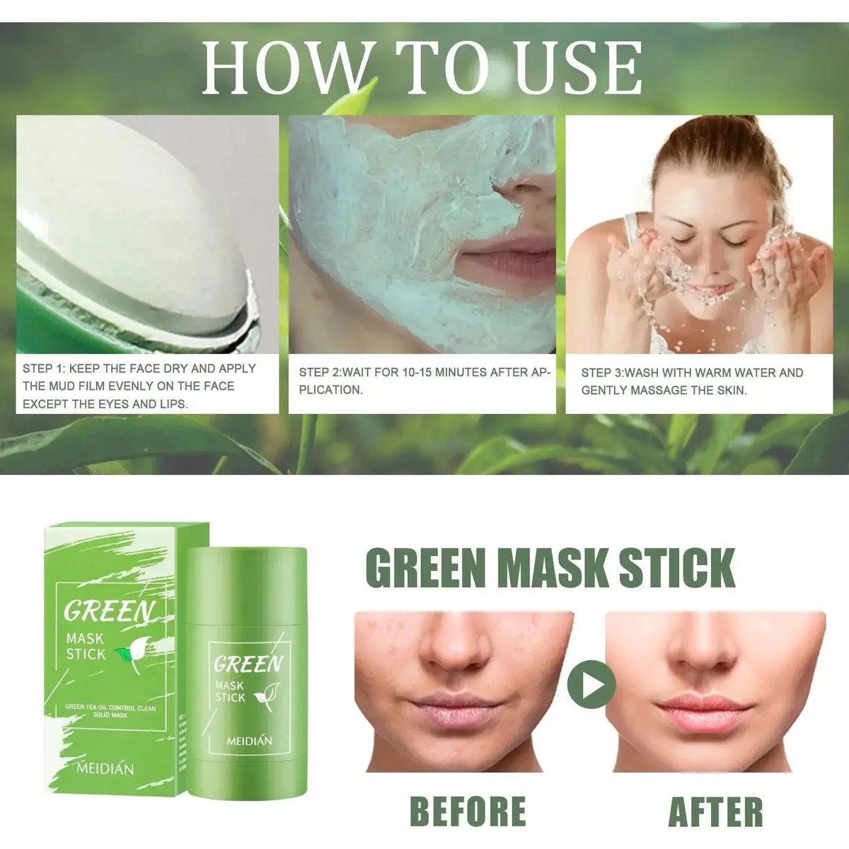 Fast Remove Blackhead Mask Green Tea Solid Cleansing Stick Facial Acne Blemish Shrink Pores Oil Control Smooth Korean Skin Care