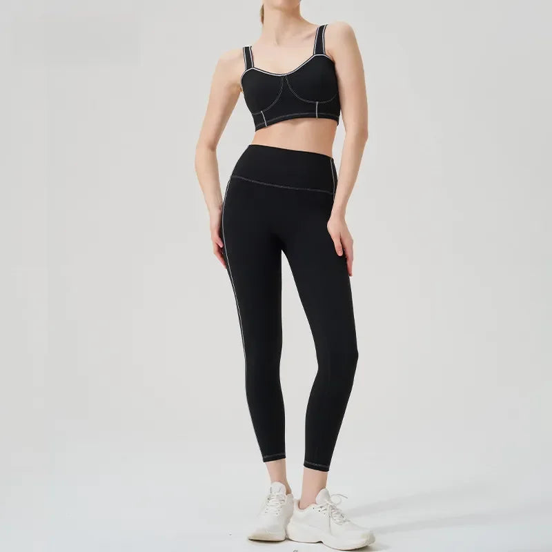 Yoga wear, a high-end sports solid-color high-elastic tight high-intensity sports set, women's fitness clothes suitable for gym