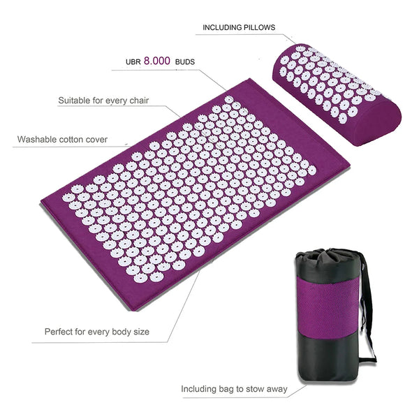 Acupressure Yoga Mat Massage Cushion Pillow Acupuncture Relieve Stress Back Body Pain Spike Mat with Carry Bag for Men Women