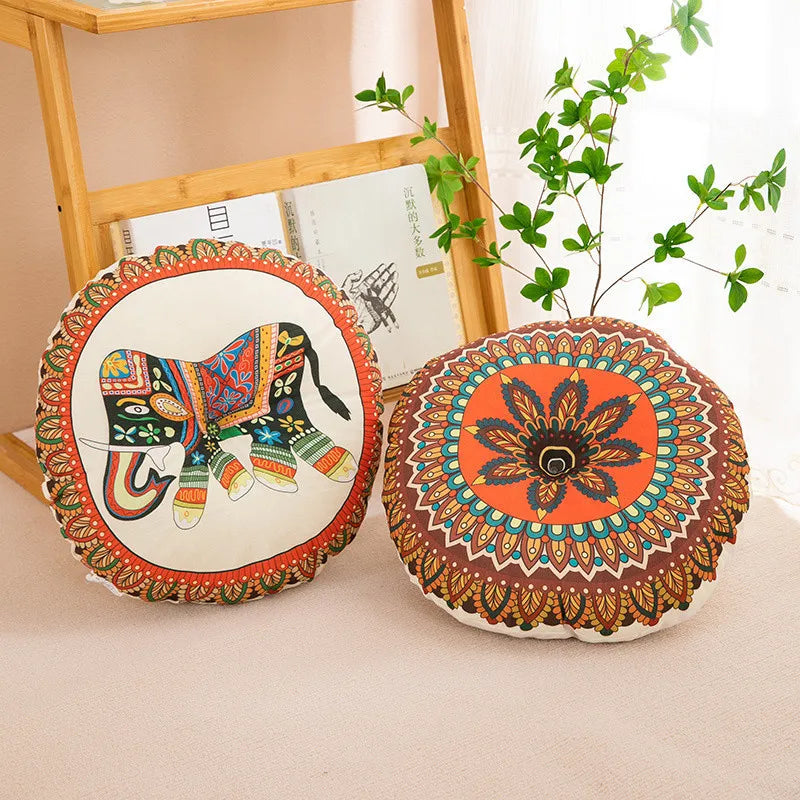 Geometric Round Meditation Cushion - Boho Style Cotton-Linen Pouf for Yoga/Pilates, Floor Seat for Home Decor. 요가매트