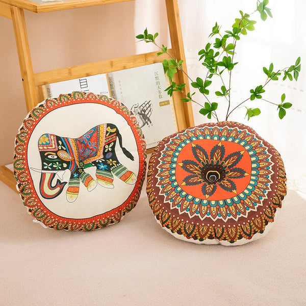 Geometric Round Meditation Cushion - Boho Style Cotton-Linen Pouf for Yoga/Pilates, Floor Seat for Home Decor. 요가매트