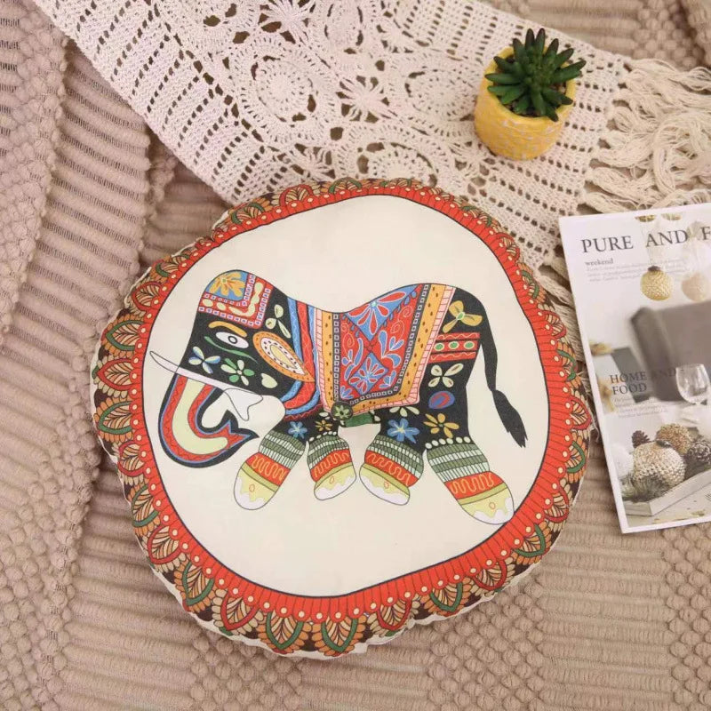 Geometric Round Meditation Cushion - Boho Style Cotton-Linen Pouf for Yoga/Pilates, Floor Seat for Home Decor. 요가매트