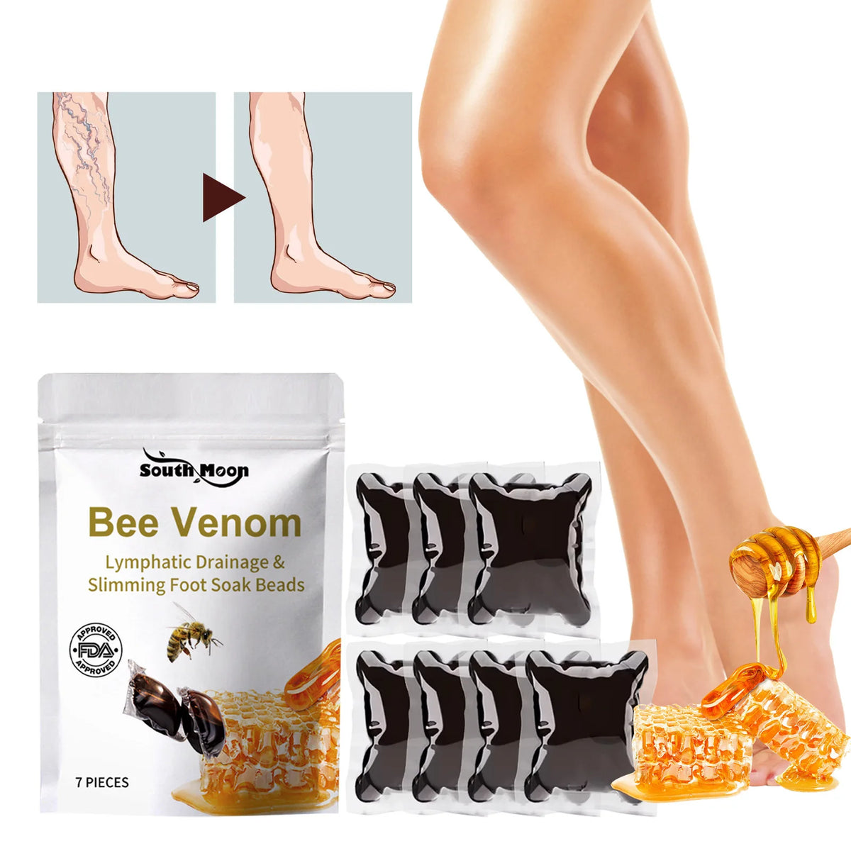 Bee Venom Lymphatic Drainage Slimming Foot Soak Beads Relieve Leg Swelling Detox Foot Soak Health Promote Blood Circulation