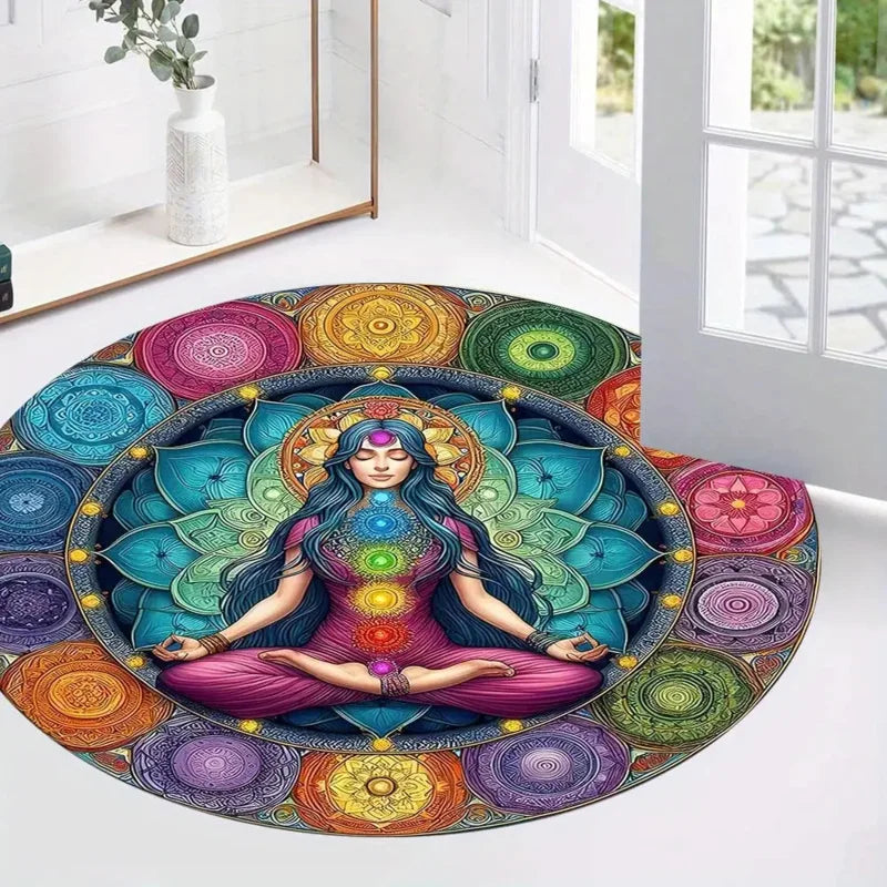 1Chakra Meditation Cushion Thick Polyester Floor Mat，with 7 Chakra symbol，Bright colors are suitable for the living room、Bedroom