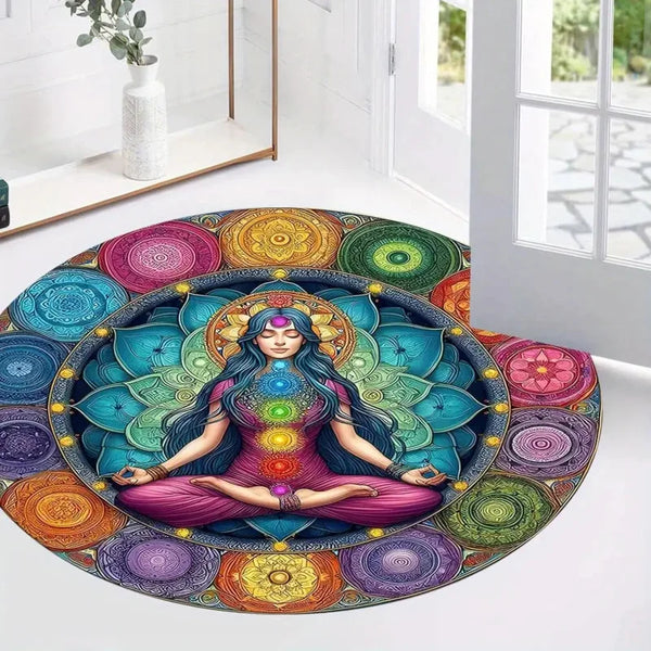 1Chakra Meditation Cushion Thick Polyester Floor Mat，with 7 Chakra symbol，Bright colors are suitable for the living room、Bedroom