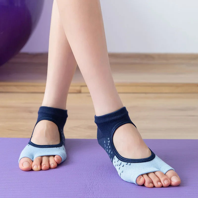 Yoga Socks Two Toes Separately Backless Breathable Non-Slip Gym Fitness Barre Pilates Ballet Dance Grips Toeless Home Socks