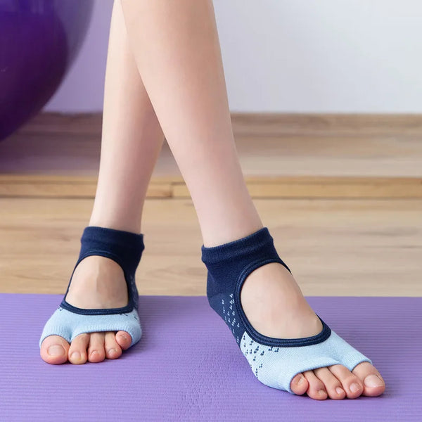Yoga Socks Two Toes Separately Backless Breathable Non-Slip Gym Fitness Barre Pilates Ballet Dance Grips Toeless Home Socks