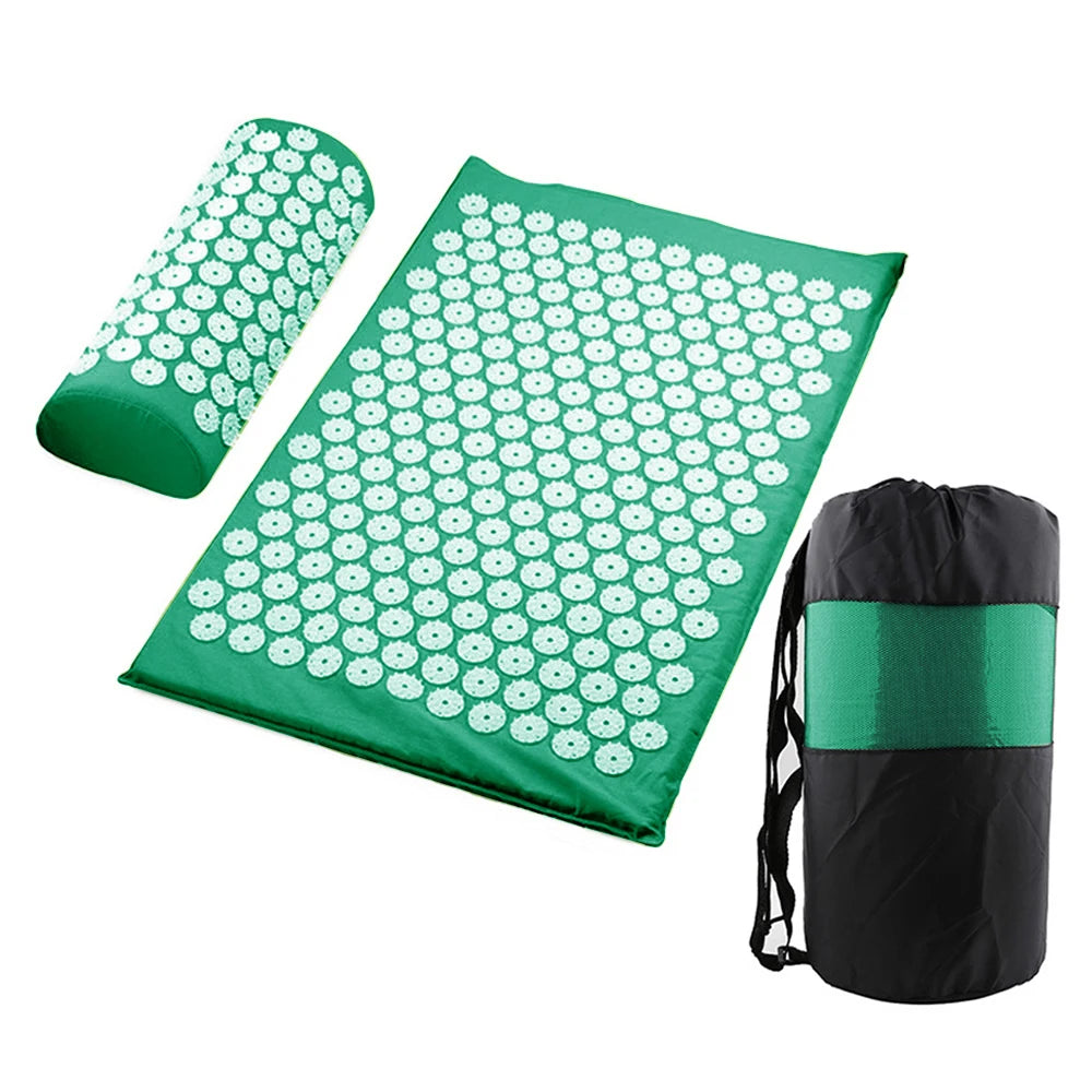 Acupressure Yoga Mat Massage Cushion Pillow Acupuncture Relieve Stress Back Body Pain Spike Mat with Carry Bag for Men Women