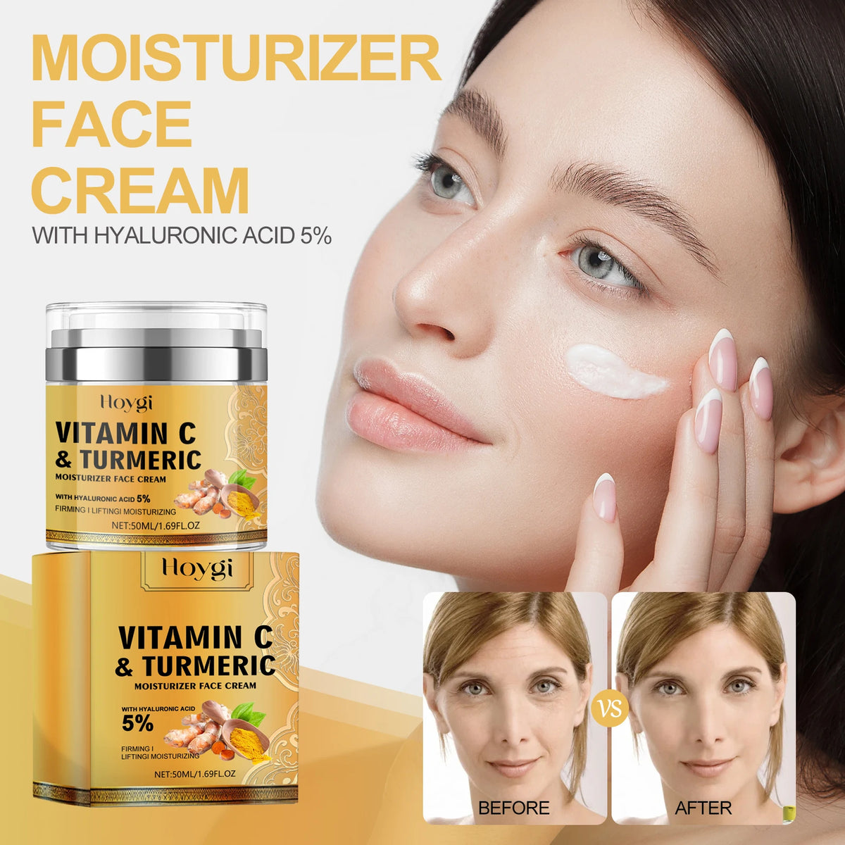 Vitamin C &Turmeric Moisturizer Face Cream Fade Dark Spot Wrinkle Brightening Skin Firming Tighten Lighten Dullness Face Cream