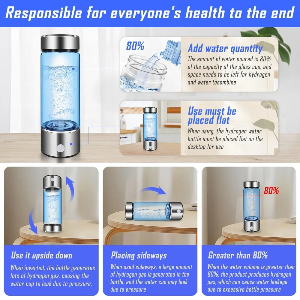 420ml Hydrogen-Rich Water Cup Portable Hydrogenated Water Bottle Alkaline Maker Rechargeable Antioxidan Hydrogen Water Generator