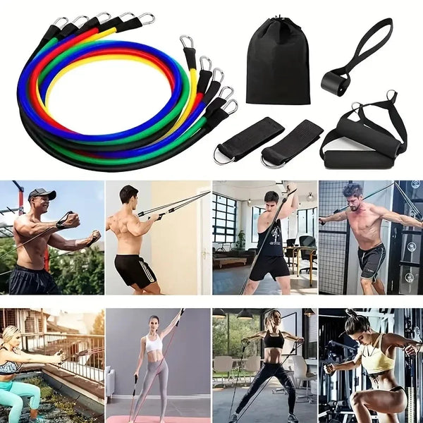 11-Piece Resistance Bands Set - Complete Home Gym Kit with Accessories