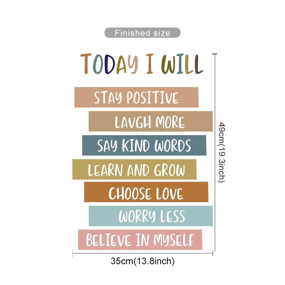 Positive Affirmations Wall Stickers for Children Kids Room Decor Today I Will Learn And Grow Bedroom Living Room Wall Decals