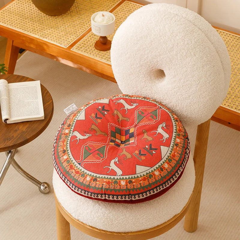 Geometric Round Meditation Cushion - Boho Style Cotton-Linen Pouf for Yoga/Pilates, Floor Seat for Home Decor. 요가매트