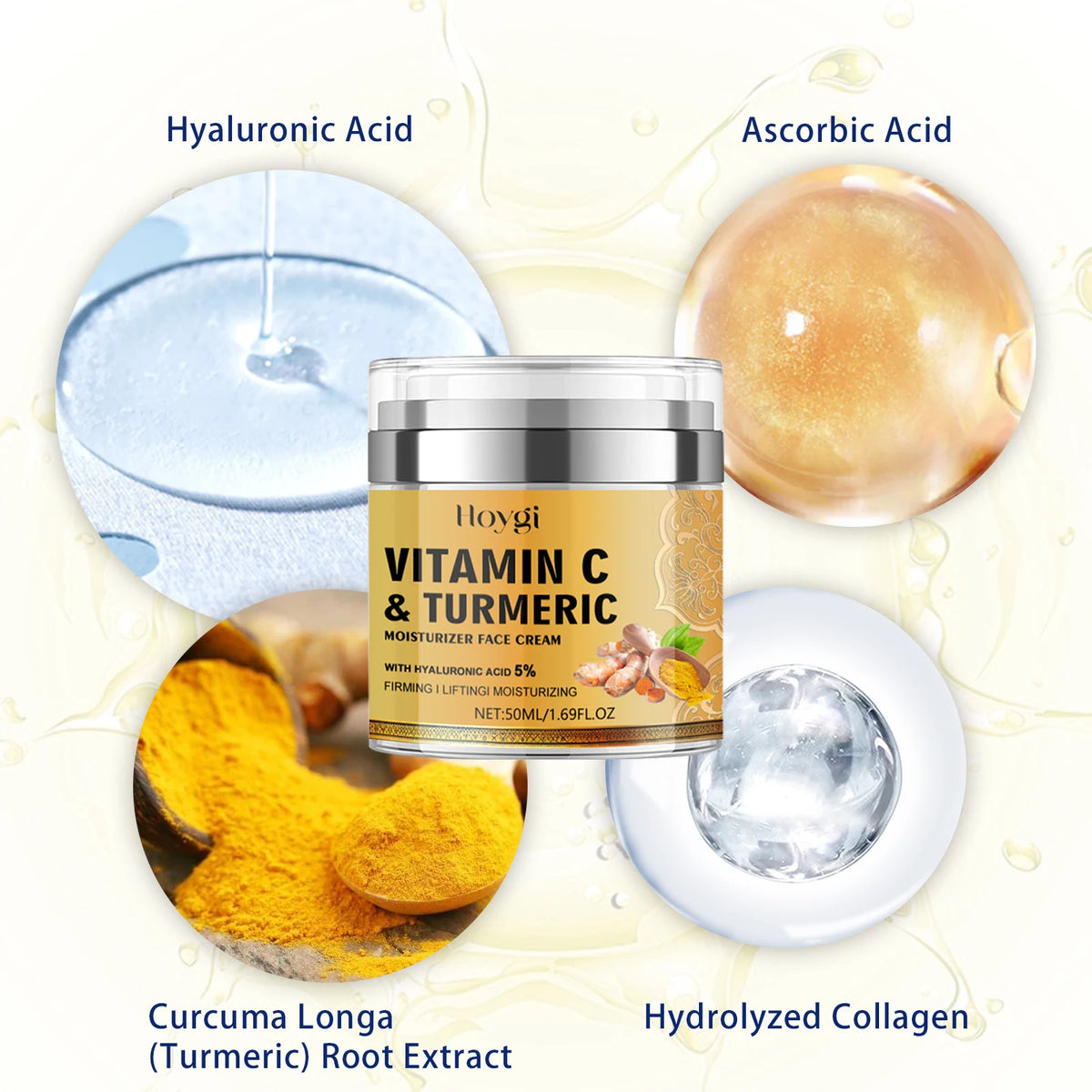 Vitamin C &Turmeric Moisturizer Face Cream Fade Dark Spot Wrinkle Brightening Skin Firming Tighten Lighten Dullness Face Cream