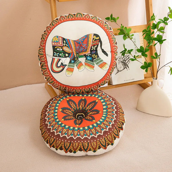 Geometric Round Meditation Cushion - Boho Style Cotton-Linen Pouf for Yoga/Pilates, Floor Seat for Home Decor. 요가매트