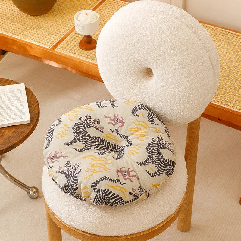 Geometric Round Meditation Cushion - Boho Style Cotton-Linen Pouf for Yoga/Pilates, Floor Seat for Home Decor. 요가매트