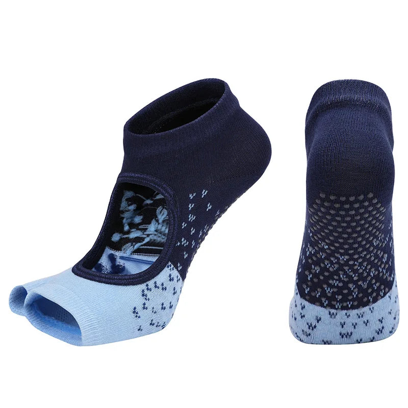 Yoga Socks Two Toes Separately Backless Breathable Non-Slip Gym Fitness Barre Pilates Ballet Dance Grips Toeless Home Socks