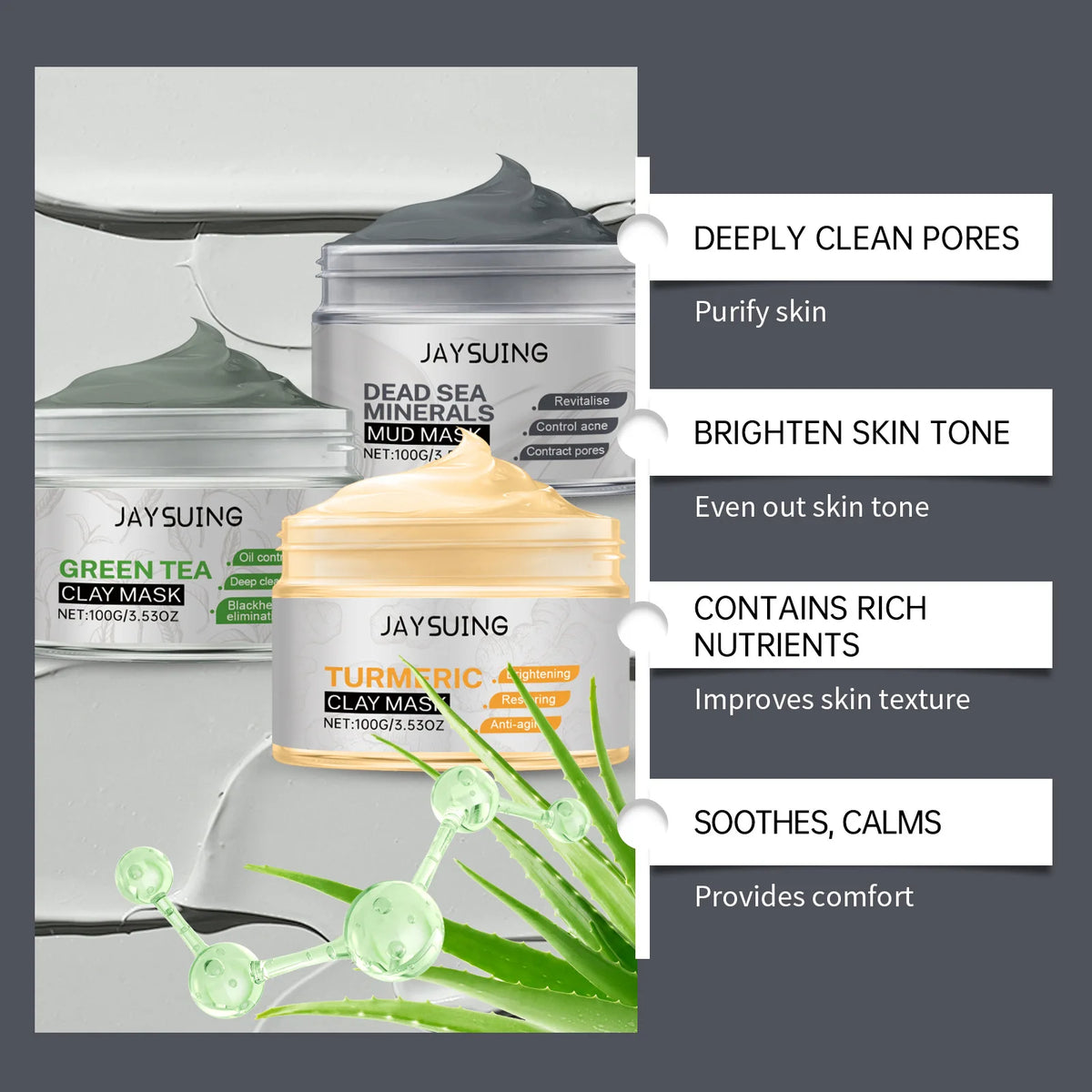 Face Cleansing Clay Mask Green Tea Turmeric Shrink Pore Blackhead Remover Exfoliating Moisturizing Oil Control Dead Sea Mud Mask