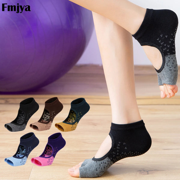 Yoga Socks Two Toes Separately Backless Breathable Non-Slip Gym Fitness Barre Pilates Ballet Dance Grips Toeless Home Socks