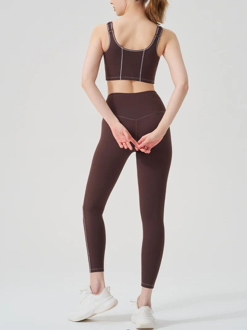 Yoga wear, a high-end sports solid-color high-elastic tight high-intensity sports set, women's fitness clothes suitable for gym