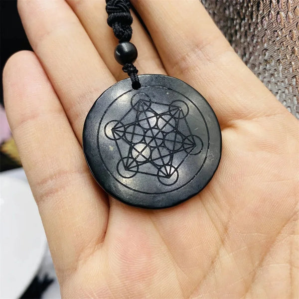 crystal spiritual gem stone jewelry with rope natural shungite Metatron runes crystals pendants for gift